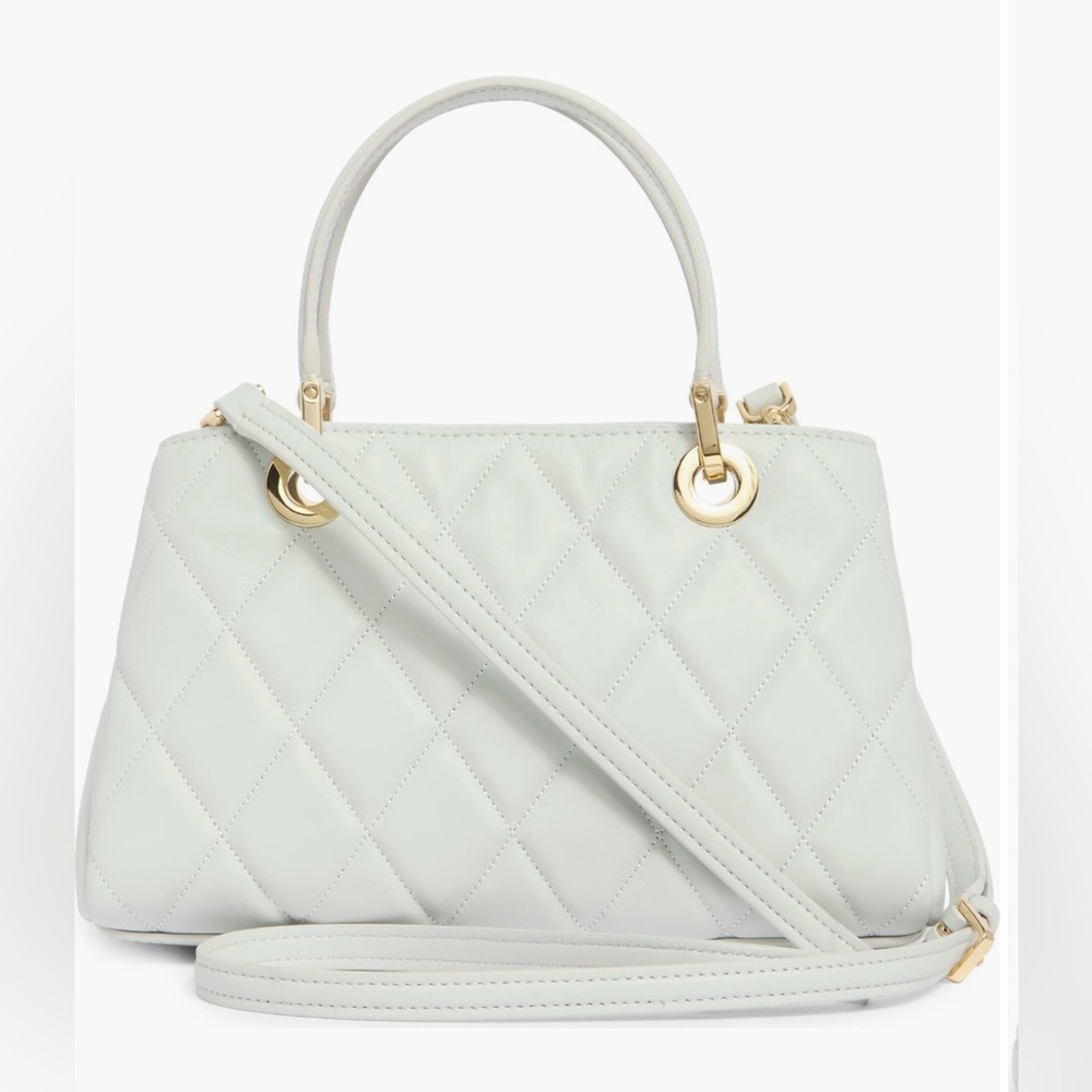 KATE SPADE Satchel Leather Quilted Handbag White Stone Path Light Grey Purse - Picture 13 of 15